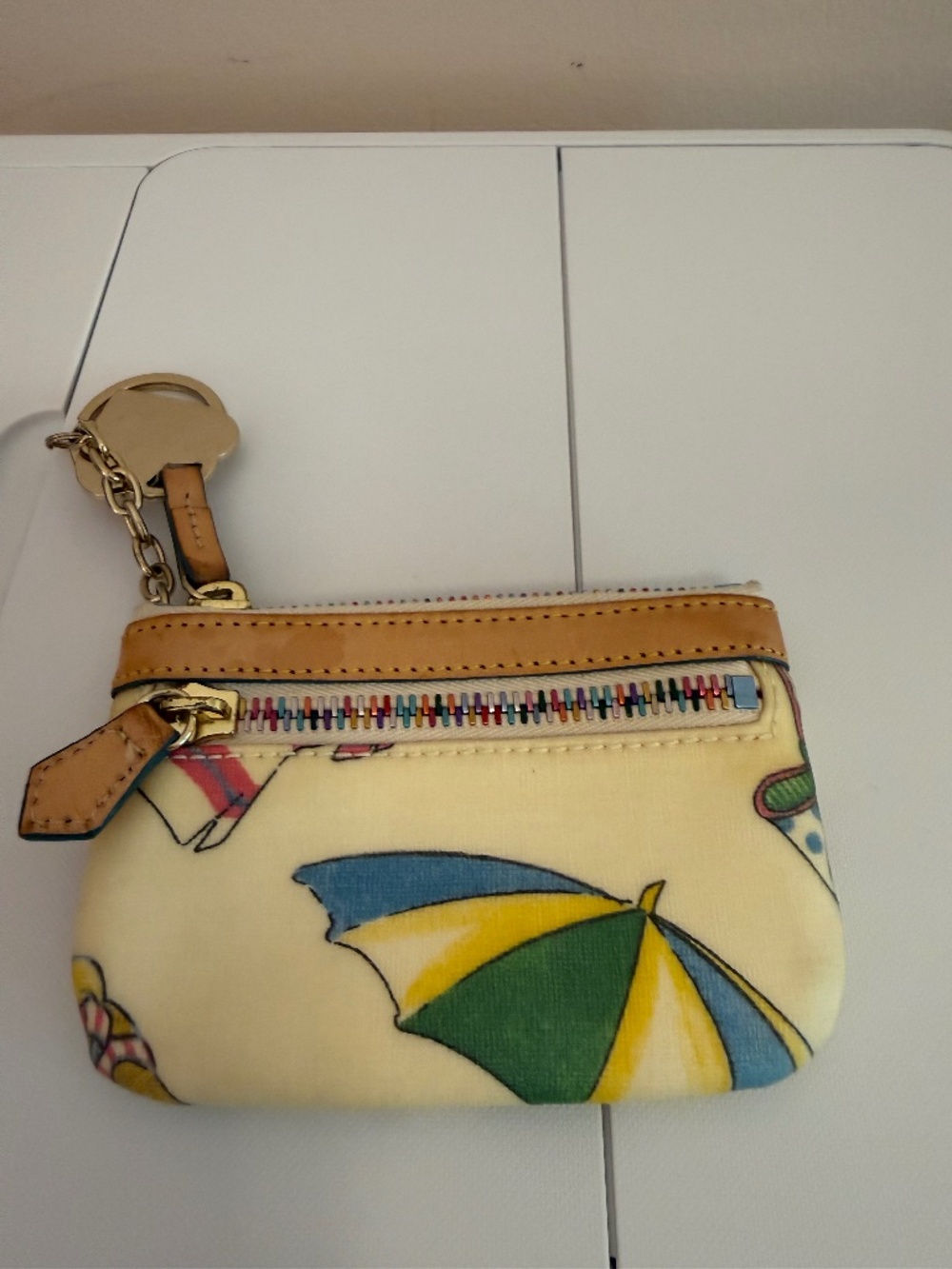 vintage Dooney & Bourke "Miami Beach" print coin purse / keychain pouch